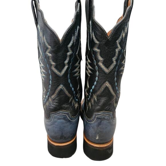 Lucchese 2000 Ostrich Skin and Leather Western Cowboy Boots Blue Black Size 7 - Picture 3 of 9